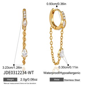 Pendientes de Acero Inoxidable, Resistentes al Deslustre, Impermeables, con Zirconia Verde en Forma de Lágrima y Borla, Baño de Oro de 18K - Product Image 4