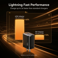 Chargeur USB 45W PD 3.0 QC 3.0 pour ordinateur portable, chargeur mural rapide USB C compatible avec MacBook Air, iPhone, Samsung, adaptateur secteur Type C 45W