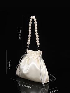Bolso de Noche Elegante para Mujer, Diseño Cuadrado con Perlas, Cadena de Satén, Forma de Cubo, Grande, Venta al Por Mayor - Product Image 3