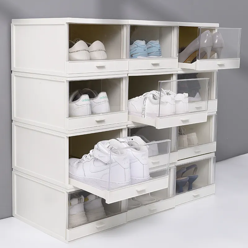 Wholesale Transparent thick plastic shoebox drawer style shoe box family shoes organizer