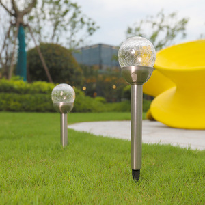 Lámpara de Jardín LED con Forma de Bola Agrietada, Alimentada por Energía Solar, de Acero Inoxidable, Impermeable, con Estaca para Césped, Parque o Camino - Product Image 1