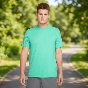 T-shirt à manches courtes vert pour homme, col rond, coupe classique, jersey à séchage rapide, couleur unie, 100% polyester - Product Image 2