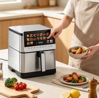 Friteuse à air chaud domestique en acier inoxydable, double chauffage, 2100W, grande capacité, avec panier