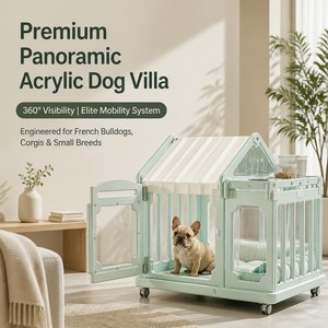 Villa Acrílica Panorámica Premium <span class=keywords><strong>para</strong></span> Perros, Visibilidad 360°, <span class=keywords><strong>Casa</strong></span> Móvil <span class=keywords><strong>para</strong></span> Perros Pequeños, Corral <span class=keywords><strong>para</strong></span> Mascotas Interior/Exterior con Ruedas Universales - Product Image 1