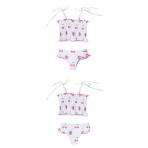 Traje de Baño de Verano para Niñas, Estampado de Flores Amarillas y Fresas, Sin Mangas, con Tirantes, Traje de Baño de Dos Piezas para Niños - Product Image 5