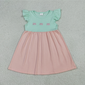 Conjunto de Vestido y Romper con Volantes para Bebés Niñas, Mangas con Volantes, Bordado y Lazos, Largo hasta la Rodilla - Product Image 2
