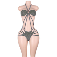 Tenue de danse exotique de créateur, scintillante, en filaments argentés, pour strip-teaseuse, tenue de serveuse de bouteilles, string, vêtements de scène de club, de danse et de fête