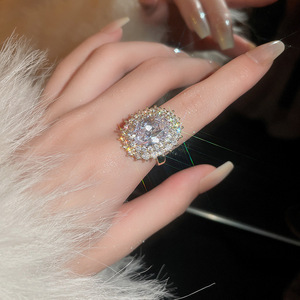 แหวนวงเปิดรูปไข่ประดับเพชรซิร์คอนสไตล์เรโทรสำหรับผู้หญิง ขายส่ง เหมาะสำหรับงานแต่งงาน งานเลี้ยงอาหารค่ำ - Product Image 5