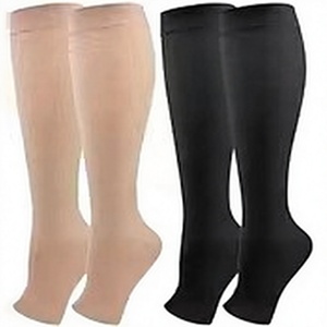 Chaussettes de compression hautes pour femmes, fines, unies, avec soutien du mollet, noires, nude, beige, différentes couleurs, prix de gros - Product Image 1