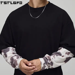 T-shirt Homme Personnalisé Brodé Effet Superposé, Imprimé Vache Noir, Maille Gaufrée, Coupe Oversize Boxy – Fabricants en Gros - Product Image 1