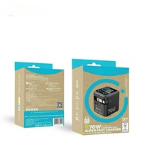 Pengisi Daya GaN 70W dengan Kabel Terintegrasi PD QC3.0 Adaptor Pengisi Daya Cepat dengan Colokan EU/US/UK untuk Ponsel & Laptop