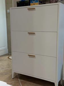 Meuble à chaussures moderne en métal blanc avec tiroirs et porte latérale, organisateur de rangement pour entrée de maison - Product Image 4