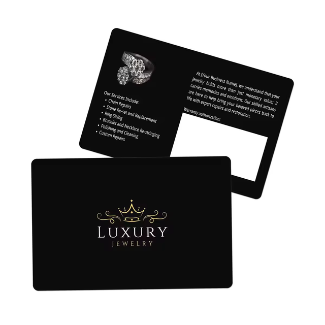 High Quality Printing Custom PVC Jewelry Warranty Card Plastic Watch Certificate of Authenticity Card