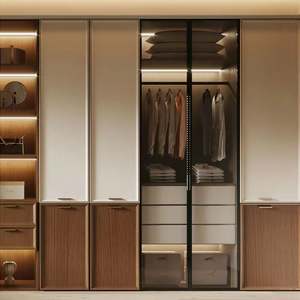 ตู้เสื้อผ้าห้องนอนแบบโมเดิร์นเคลือบแลคเกอร์ลายไม้ ผลิตโดยโรงงานโดยตรง ออกแบบตามสั่ง พร้อมไฟ LED - Product Image 5