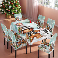 2025 Nouvelle Housse de Chaise de Restaurant Imprimée Père Noël Nappe Imperméable en Polyester Ensemble Table et Chaises