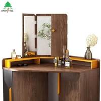 Table de maquillage d'angle en bois avec miroir pour chambre à coucher, meuble de rangement et coiffeuse