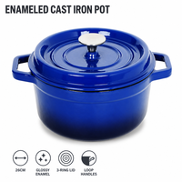 Cocotte hollandaise ronde en fonte émaillée bleue Senny 26 cm avec couvercle et poignée double en acier inoxydable, vente en gros directe usine