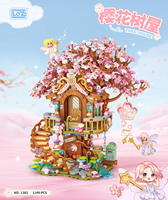 1149 PCS Mini Pink Cherry Blossom Tree House Bricks Set DIY Sakura Building Blocks Assembly untuk Anak Perempuan