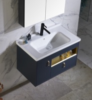 Meuble de salle de bain moderne avec vasque en céramique et miroir, étanche et facile à nettoyer, idéal pour la ferme et l'appartement