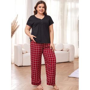 Ensemble de pantalons de détente pour femmes en gros, manches courtes, grandes tailles, printemps-été, vêtements d'intérieur, broderie logo - Product Image 6