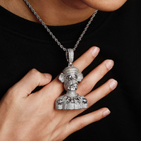 Novedad en Stock: Colgante de Mono con Orejas Grandes, Base de Latón con Zirconia, Diseño de Dibujos Animados, Moderno y Encantador, Collar para Hombre, Joyería al por Mayor