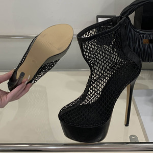 2025 New Sexy Stiletto Hollow Mesh Sexy High Heel Prom Black Party Shoes Model Fashion Ladies Sandals - Product Image 3