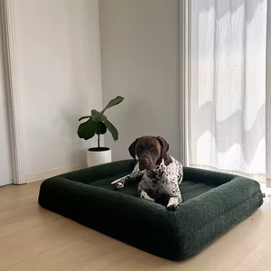 Cama de espuma viscoelástica ortopédica de lujo extra grande para perros con cubierta de patrón sólido extraíble estilo Boucle - Product Image 2