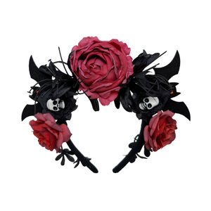 Serre-tête floral gothique Jour des Morts, rose artificielle, chauve-souris, crâne, accessoire de cheveux pour femme, Halloween, soirée, festival, fête - Product Image 3