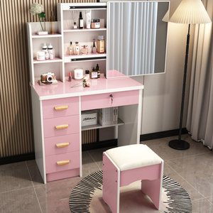 2025 prix de gros en bois maquillage vanité coiffeuse avec porte coulissante miroir et tiroirs chaise beauté expérience - Product Image 2
