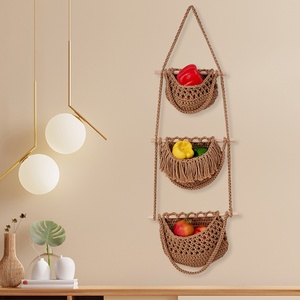Panier mural tressé à 3 niveaux réglables, fait main, pour plantes, cuisine, fruits, chambre d'enfant – Solution de rangement - Product Image 2