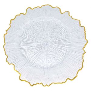 Assiette de présentation en plastique PS transparente imitation rotin, 13 pouces, or rose, pour mariage et fête, réutilisable, économique et élégante, vente en gros - Product Image 1