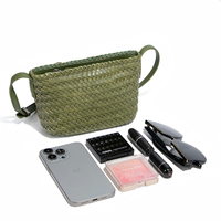 Nouveau Sac Seau Tendance Femme Été 2026 en Cuir PU Tressé Souple, Sac à Bandoulière Décontracté pour Vacances, Mini Sac Téléphone Type Bateau