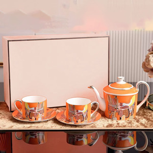 European Home Teacup Set Living Room <b>Ceramic</b> <b>Teapot</b> Kettle Wedding Housewarming Bone China Gift - Product Image 4