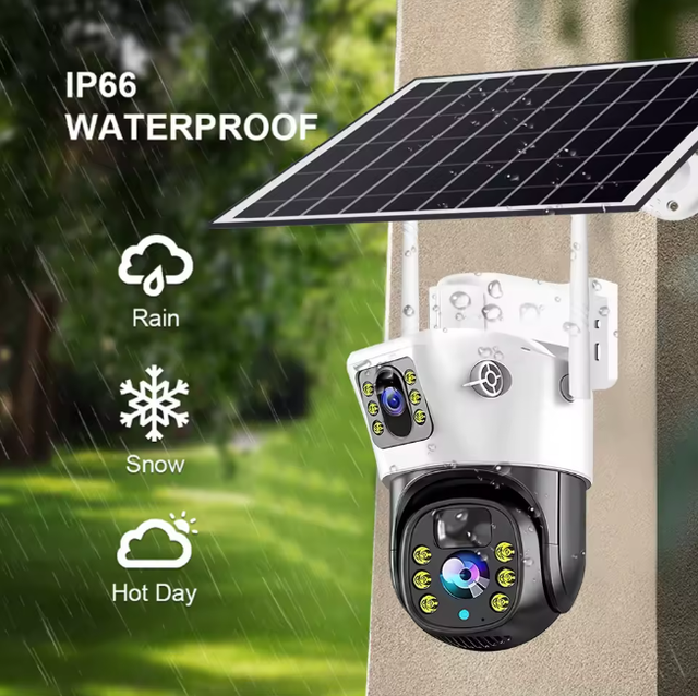 Wireless Outdoor Solar-Powered CCTV Security Camera System with Wi-Fi 4G SIM Card 3MP IP66 Waterproof