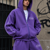 Ensemble de survêtement unisexe en molleton de coton 500 g/m² avec logo personnalisé, comprenant un sweat à capuche zippé et un pantalon de jogging