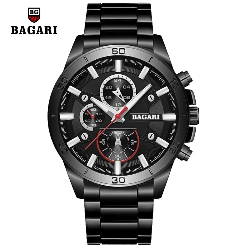 BAGARI 1831 low price hot sale gents quartz watch latest Stainless steel strap Waterproofing Calendar giant sports watch design