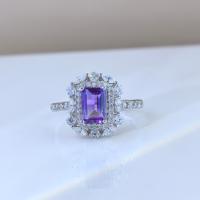 Bague en argent sterling 925 plaqué rhodium avec améthyste naturelle taille émeraude, vente en gros d'usine, pour femme, cadeau, usage quotidien