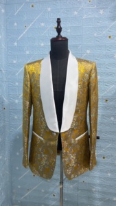 Costume métallique solide personnalisé pour hommes <span class=keywords><strong>veste</strong></span> dorée, <span class=keywords><strong>blazer</strong></span> en rayonne polyester, mariages, dîner de bal, smoking - Product Image 2