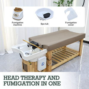 Cadre en bois bassin en céramique japonais cheveux Spa shampooing lit avec thérapie pour Salon de beauté salon de coiffure - Product Image 6