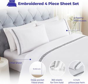 Hotel Quality 100% Cotton Duvet Cover Bed <b>Sheet</b> Set 300TC <b>Queen</b> King Sizes Modern Embroidery Design Woven <b>Fitted</b> Bedding Set - Product Image 4
