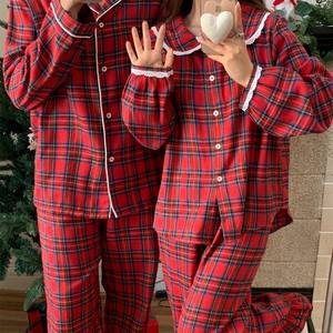 Nouvelle collection coréenne automne-hiver style Noël, ensemble pyjama couple en tissu brossé chaud et doux avec bordure en dentelle - Product Image 3