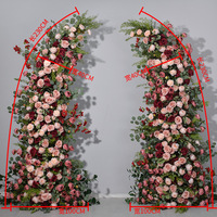 Chemin de table de mariage de luxe 3D bordeaux rose poudré - Composition florale luxurante en soie pour allée de mariage, toile de fond et décoration de scène événementielle