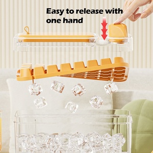 NOVA CHEGADA Camadas duplas 64pcs atacado personalizado durável cubo de gelo bandeja com tampa e bin gelo molde <span class=keywords><strong>maker</strong></span> com <span class=keywords><strong>mini</strong></span> colher de gelo - Product Image 2