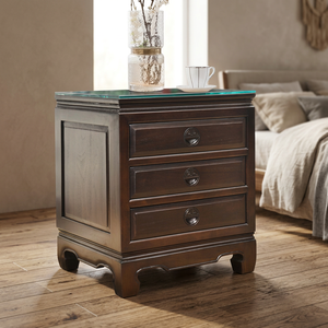 Meubles de chambre à coucher de style chinois faits à la main en bois de teck massif indonésien avec 3 tiroirs de couleur foncée - Product Image 3