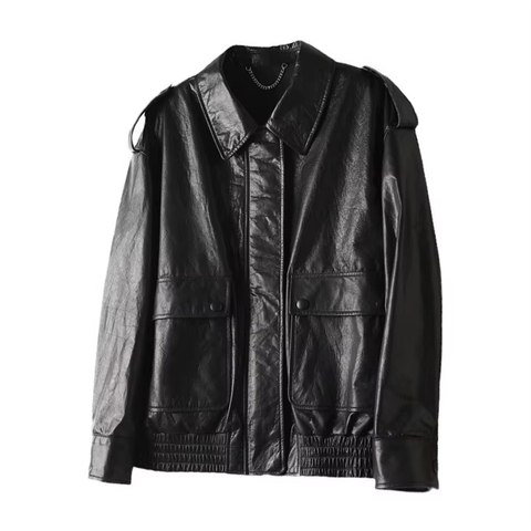 2332-2 Latest Design Long Sleeves Pocket Vintage Black Cowhide Real Leather Jacket for Women