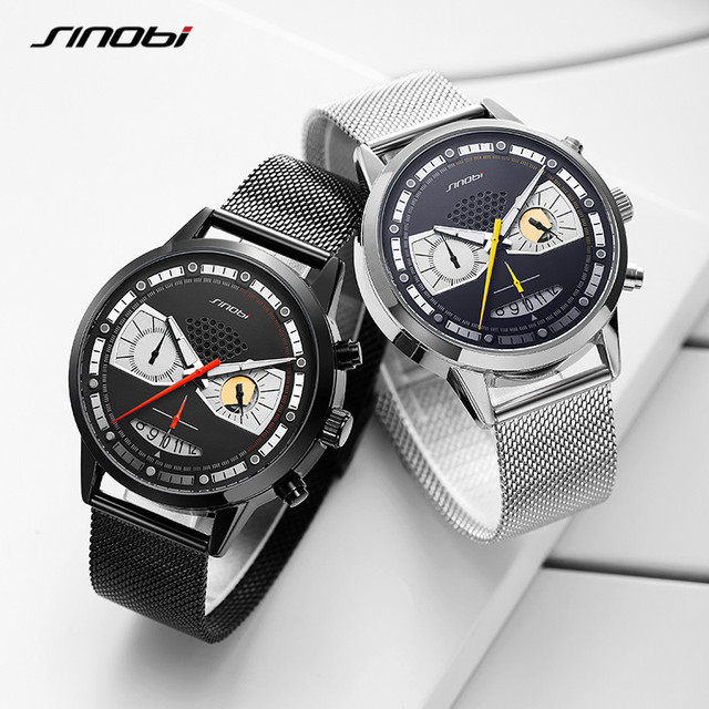 SINOBI New Popular Wholesale Top Seller Black Car Wheel Watches Alloy Quartz Movement Glass Dial 20mm Band Ready Ship