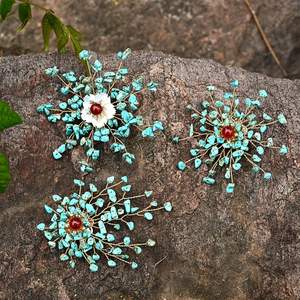 Broche de Flores para Novia, Cristal Azul <span class=keywords><strong>Turquesa</strong></span>, para Bodas y Fiestas, con Estambres de Ágata Roja, Venta al por Mayor de Hongzhuo - Product Image 2