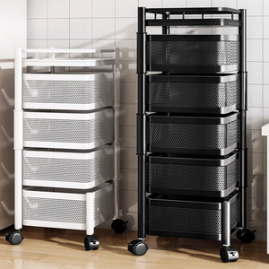 NFS 3-5단 주방 수납 회전 트롤리, 바퀴 달린 사각 메탈 핸드 카트 - Product Image 4