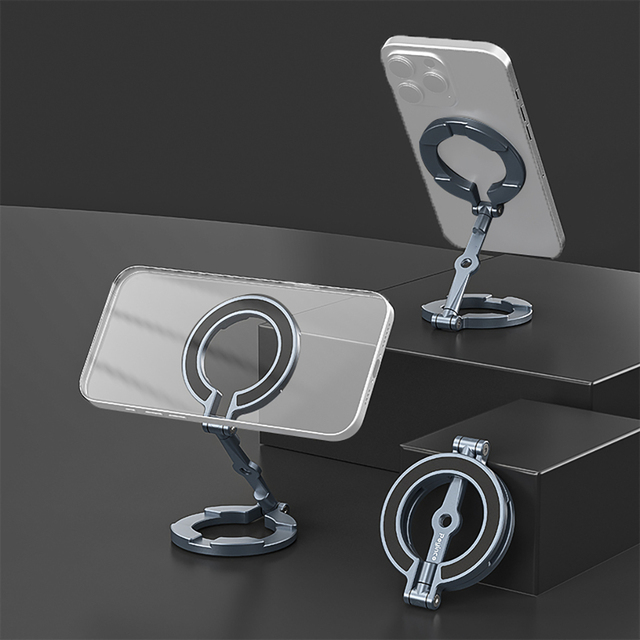 Aluminum Alloy Lightweight Dual Magnetic Foldable Car Mount Phones Holder Mobile Stand Support for Outdoor Live Streaming Video