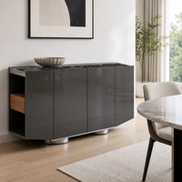 Buffet moderne minimaliste avec dessus en marbre naturel et placage en noyer pour la salle à manger